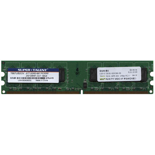 SuperTalent 2GB T667UB2GV DDR2-667 UDIMM PC2-5300 NON-ECC