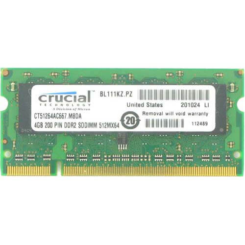 Crucial 4GB CT51264AC667.M8DA DDR2-667 SODIMM PC2-5300 NON-ECC