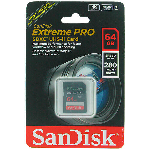 SanDisk Extreme Pro 64GB SDSDXPB-064G-A SDXC Memory Card C10 U3 UHS-II