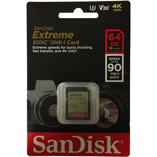 SanDisk Extreme 64GB SDSDXVE-064G-GNCIN SDXC Memory Card C10 U3 V30 UHS-I