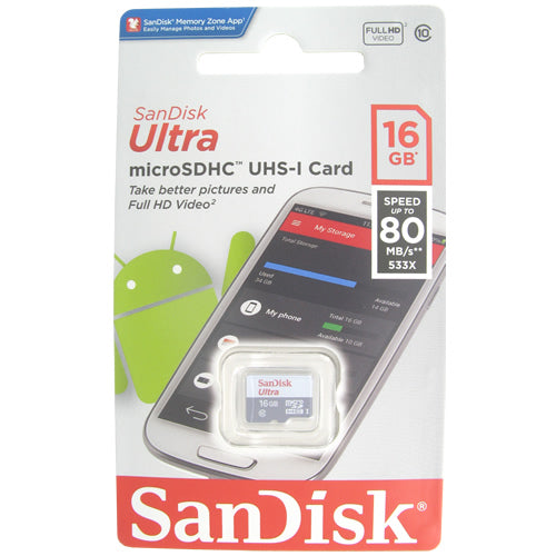 SanDisk Ultra 16GB SDSQUNS-016G-GN3MN microSDHC Memory Card C10 UHS-I
