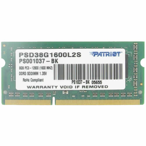 Patriot 8GB PSD38G1600L2S DDR3-1600 SODIMM PC3-12800 NON-ECC