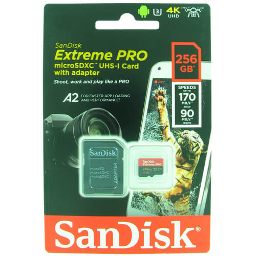 SanDisk Extreme Pro 256GB SDSQXCZ-256G-GN6MA microSDXC Memory Card C10 U3 V30 A2 UHS-I