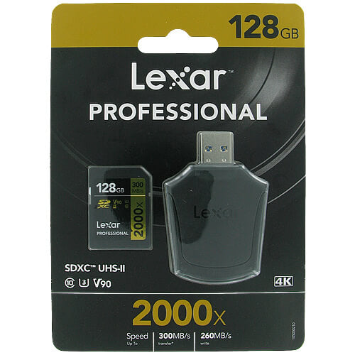 Lexar Professional 128GB LSD128CB2000R SDXC Memory Card C10 U3 V90 UHS-II