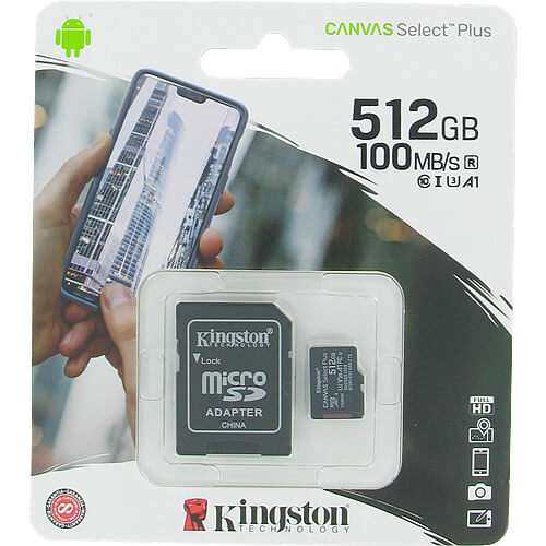 Kingston Canvas Select Plus 512GB SDCS2/512GB microSDXC Memory Card C10 U3 V30 A1 UHS-I