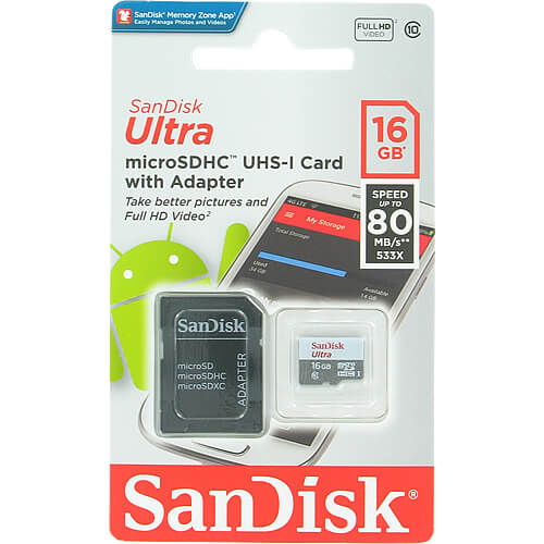 SanDisk Ultra 16GB SDSQUNS-016G-GN3MA microSDHC Memory Card C10 UHS-I