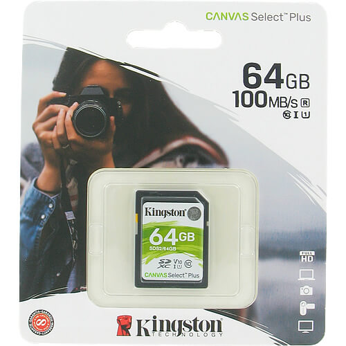 Kingston Canvas Select Plus 64GB SDS2/64GB SDXC Memory Card C10 U1 V10 UHS-I
