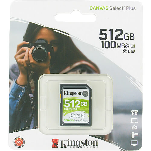 Kingston Canvas Select Plus 512GB SDS2/512GB SDXC Memory Card C10 U3 V30 UHS-I
