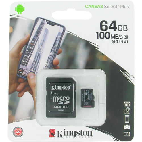 Kingston Canvas Select Plus 64GB SDCS2/64GB microSDXC Memory Card C10 U1 V10 A1 UHS-I