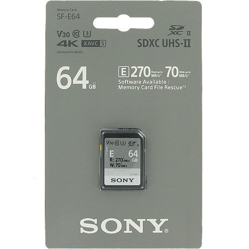 Sony E Series 64GB SF-E64/T1 SDXC Memory Card C10 U3 V30 UHS-II