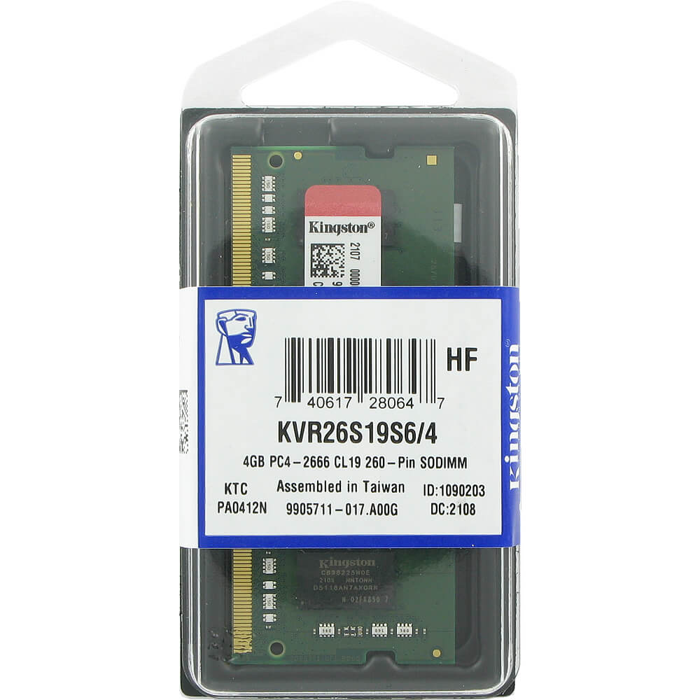 Kingston ValueRAM 4GB KVR26S19S6/4 DDR4-2666 SODIMM PC4-21300 NON-ECC