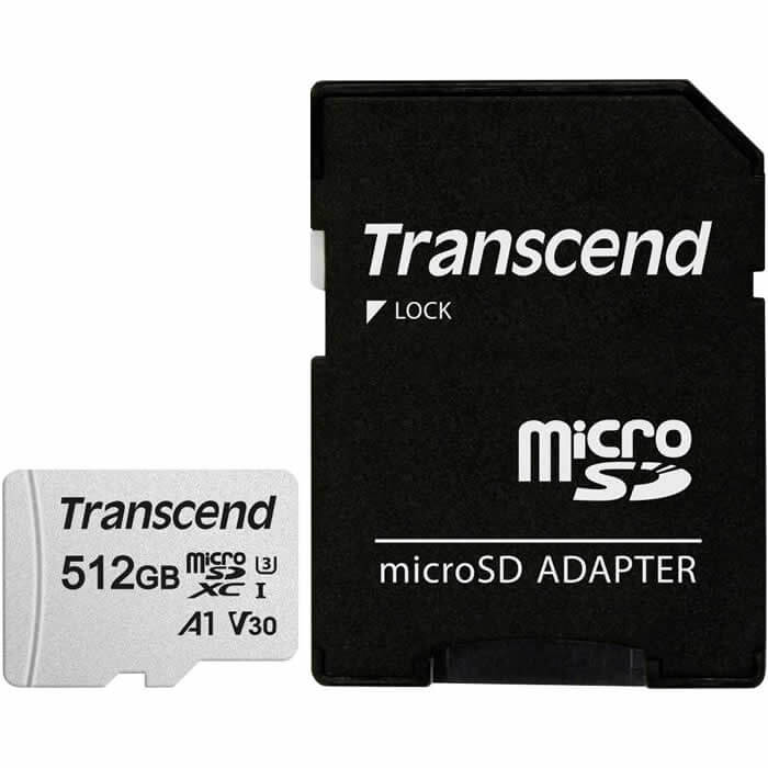 Transcend 300S 512GB TS512GUSD300S-A microSDXC Memory Card C10 U3 V30 A1 UHS-I