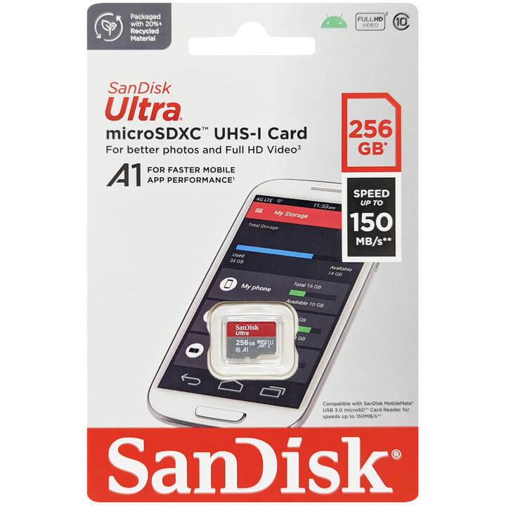 SanDisk Ultra 256GB SDSQUAC-256G-GN6MN microSDXC Memory Card C10 U1 A1 UHS-I