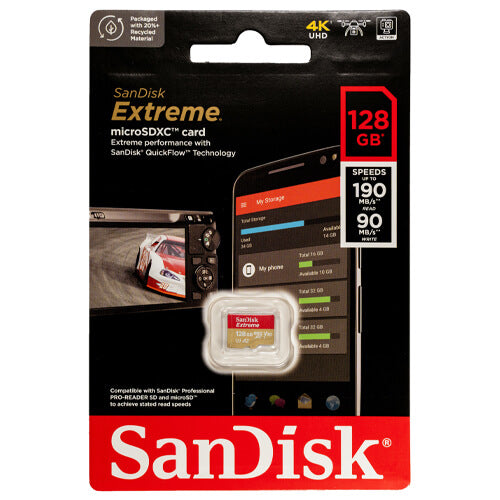 SanDisk Extreme 128GB SDSQXAA-128G-GN6MN microSDXC Memory Card C10 U3 V30 A2 UHS-I