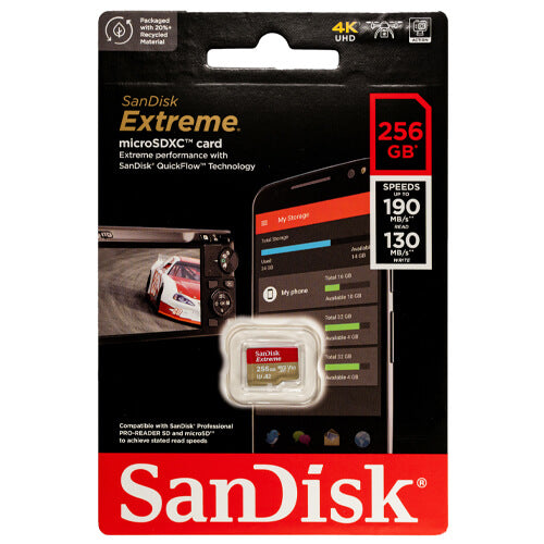 SanDisk Extreme 256GB SDSQXAV-256G-GN6MN microSDXC Memory Card C10 U3 V30 A2 UHS-I