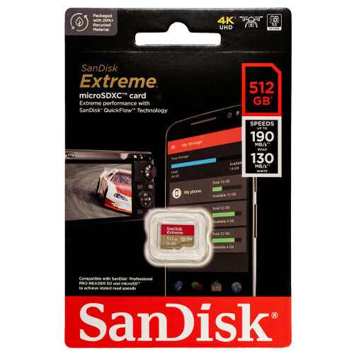 SanDisk Extreme 512GB SDSQXAV-512G-GN6MN microSDXC Memory Card C10 U3 V30 A2 UHS-I
