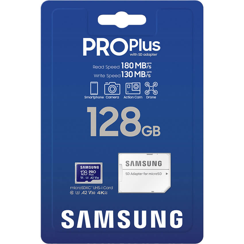 Samsung PRO Plus 128GB MB-MD128SA/EU microSDXC Memory Card C10 U3 V30 A2 UHS-I