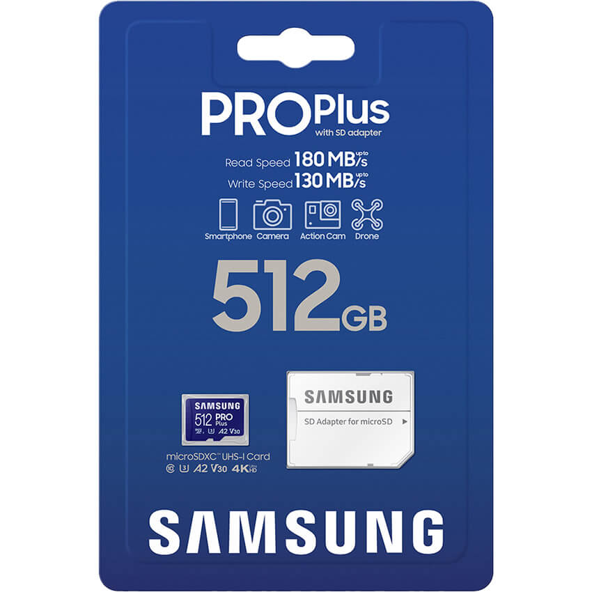 Samsung PRO Plus 512GB MB-MD512SA/EU microSDXC Memory Card C10 U3 V30 A2 UHS-I
